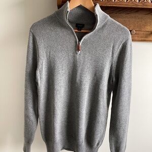 J Crew Mens XS Grey Cotton Cashmere quarter zip sweater casual preppy work wear